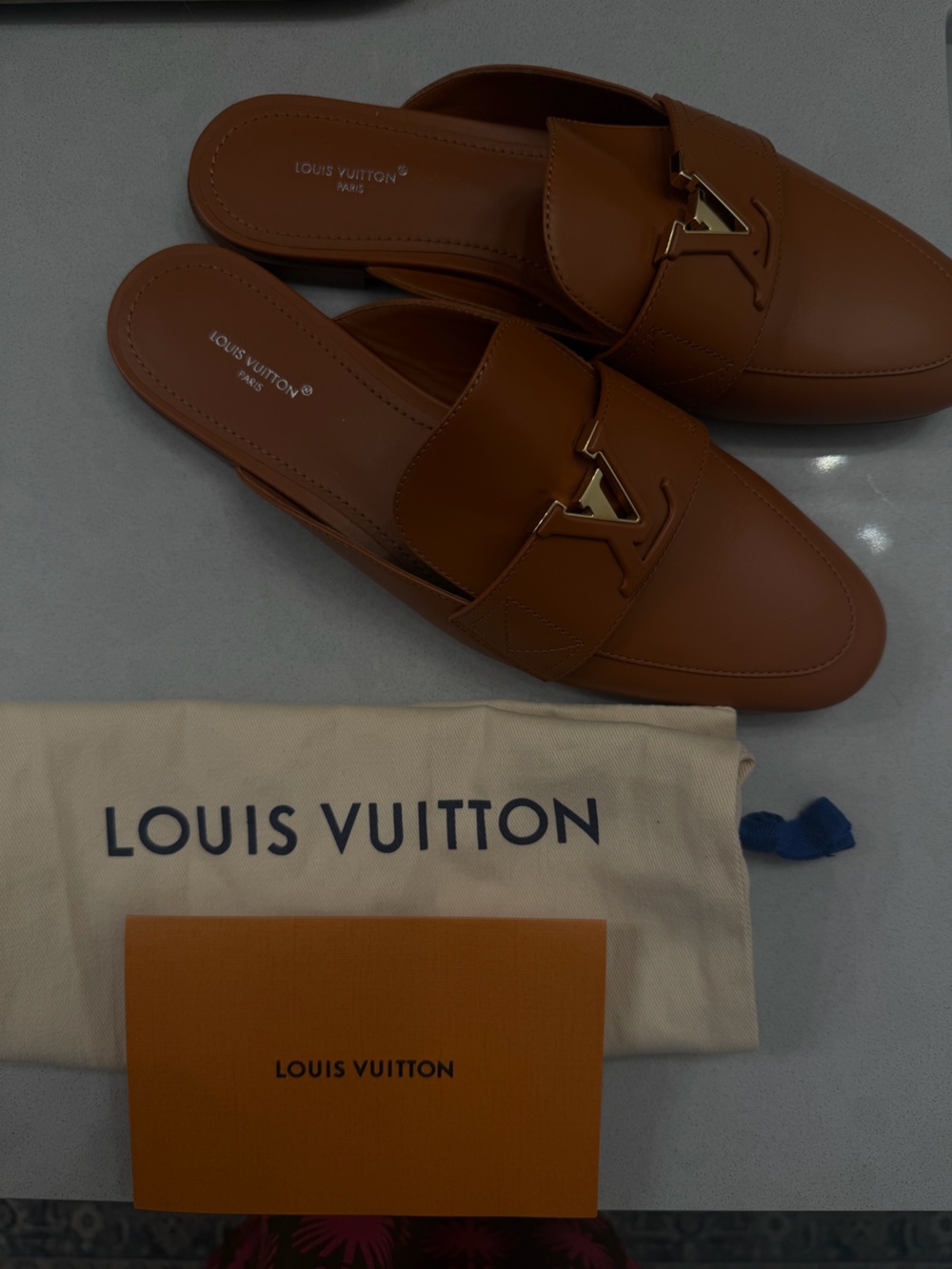 Louis Vuitton Tan Leather V-Detail Slip-On Loafers
